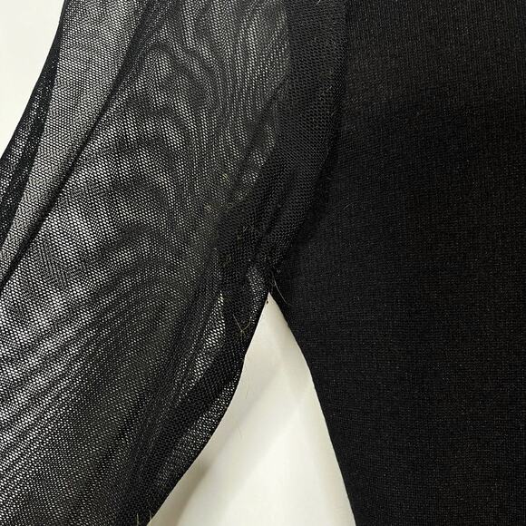 Amanda Uprichard Size P Black Mesh Peplum Long Sleeve Top Deep V Cut Out Stretch - Picture 9 of 14